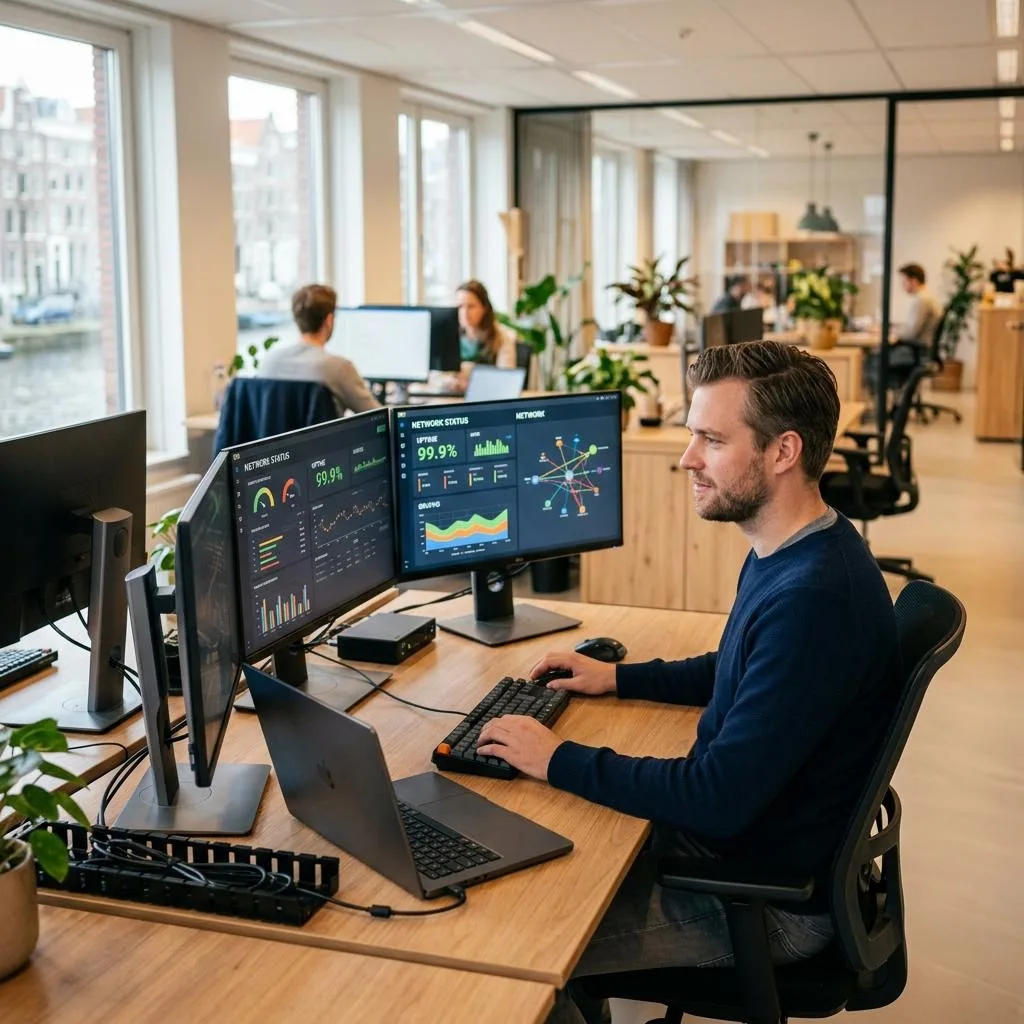 ASTIA-engineer bewaakt netwerken en servers via monitoringschermen